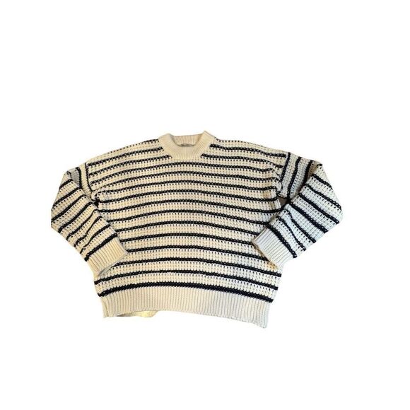 Lara  Knit Women's Striped Pullover Sweater Cream & Navy Long Sleeve size M - Picture 9 of 11